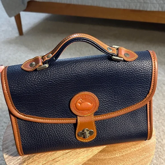 Vintage Dooney & Bourke Navy and Tan Leather Satchel - Picture 1 of 16